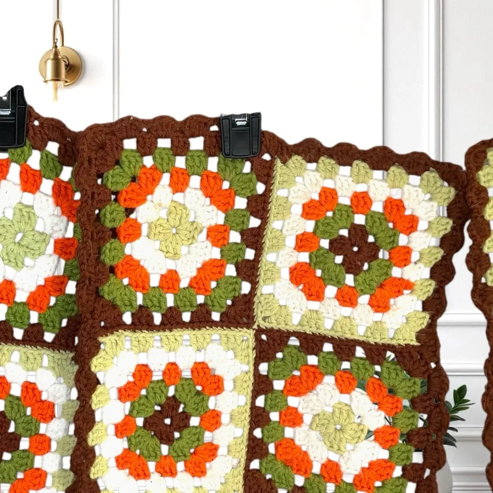 Vintage Retro Orange, White, Brown, Avocado Granny Square Couch Arms/Back Throw